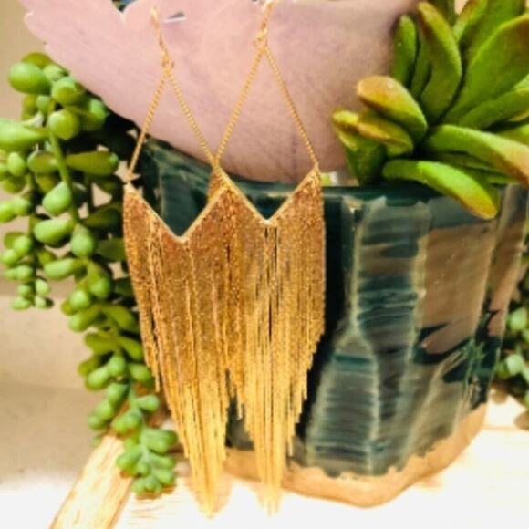 House of Harlow 1960 Gold Fringe chain waterfall‎ liquid gold Earrings 6 inches - Picture 4 of 6
